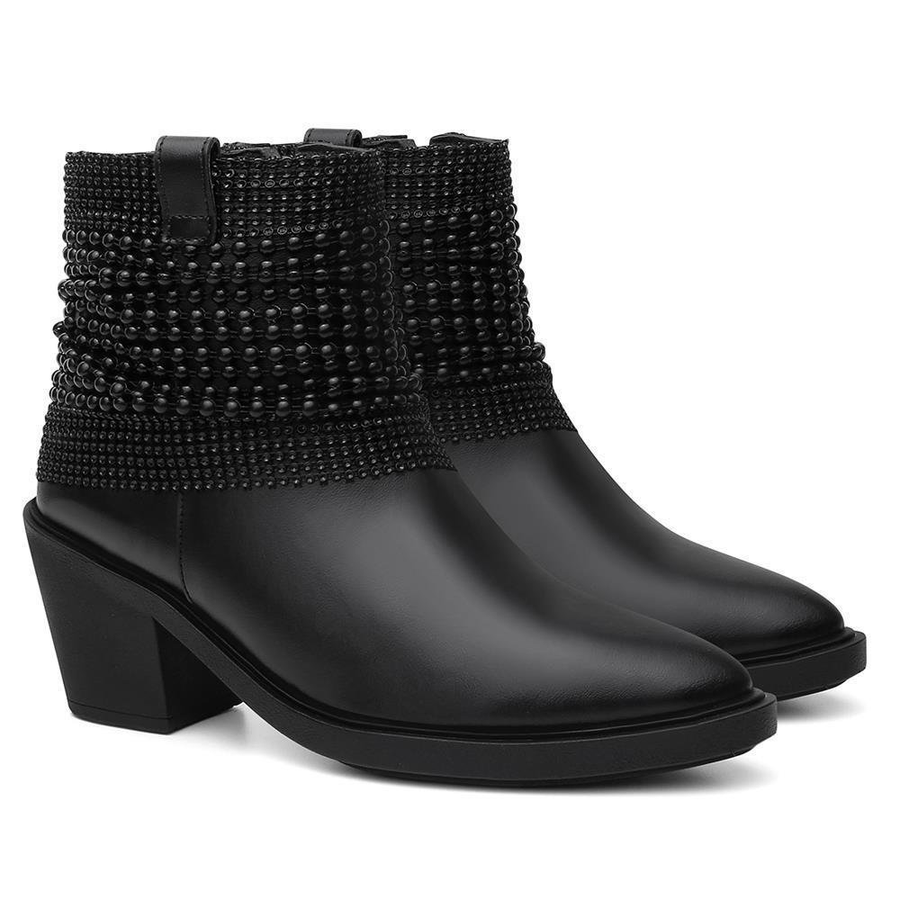 Bota Feminina Cano Baixo Salto Grosso Bico Redondo Casual Preto 4