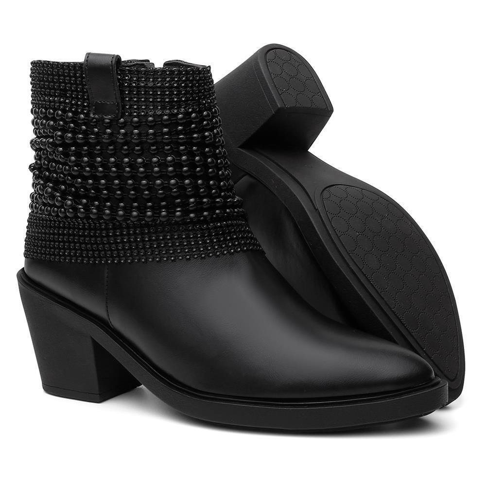 Bota Feminina Cano Baixo Salto Grosso Bico Redondo Casual Preto 5