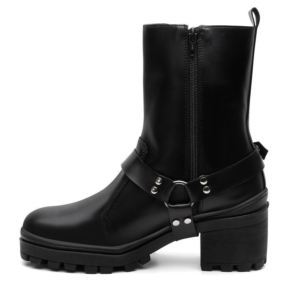 Bota Feminina Cano Medio Cabresto Tratorada Bico Redondo Preto 3