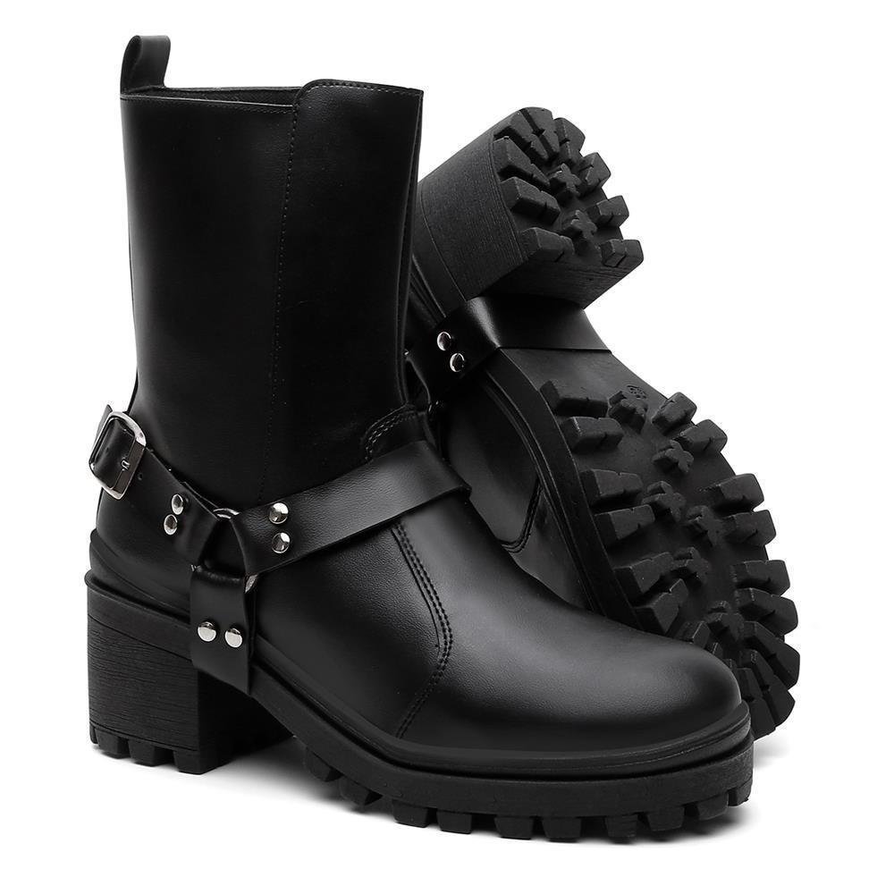 Bota Feminina Cano Medio Cabresto Tratorada Bico Redondo Preto 5