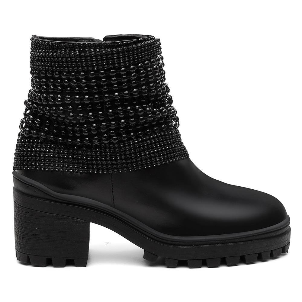 Bota Feminina Tratorada Cano Baixo Bico Redonda Casual Preto 2