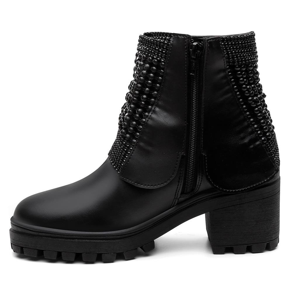 Bota Feminina Tratorada Cano Baixo Bico Redonda Casual Preto 3