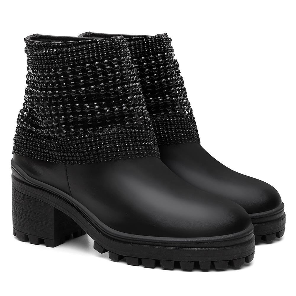 Bota Feminina Tratorada Cano Baixo Bico Redonda Casual Preto 4