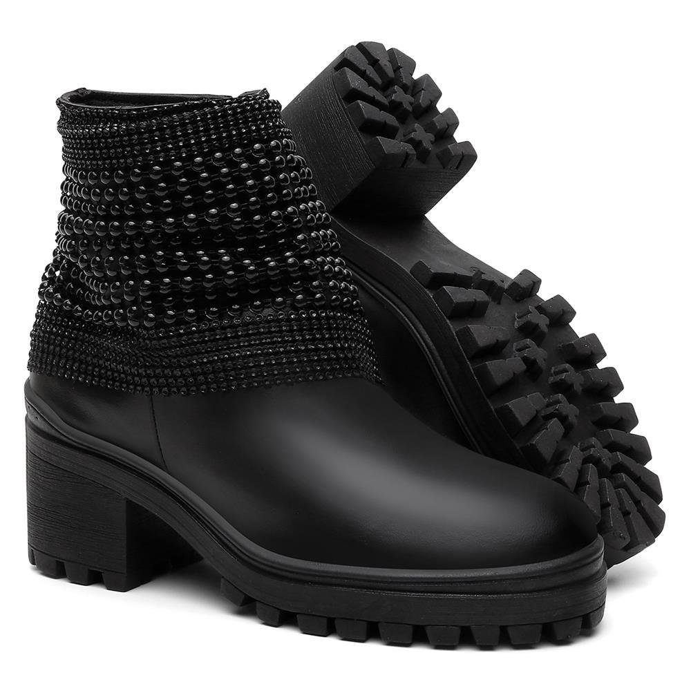 Bota Feminina Tratorada Cano Baixo Bico Redonda Casual Preto 5