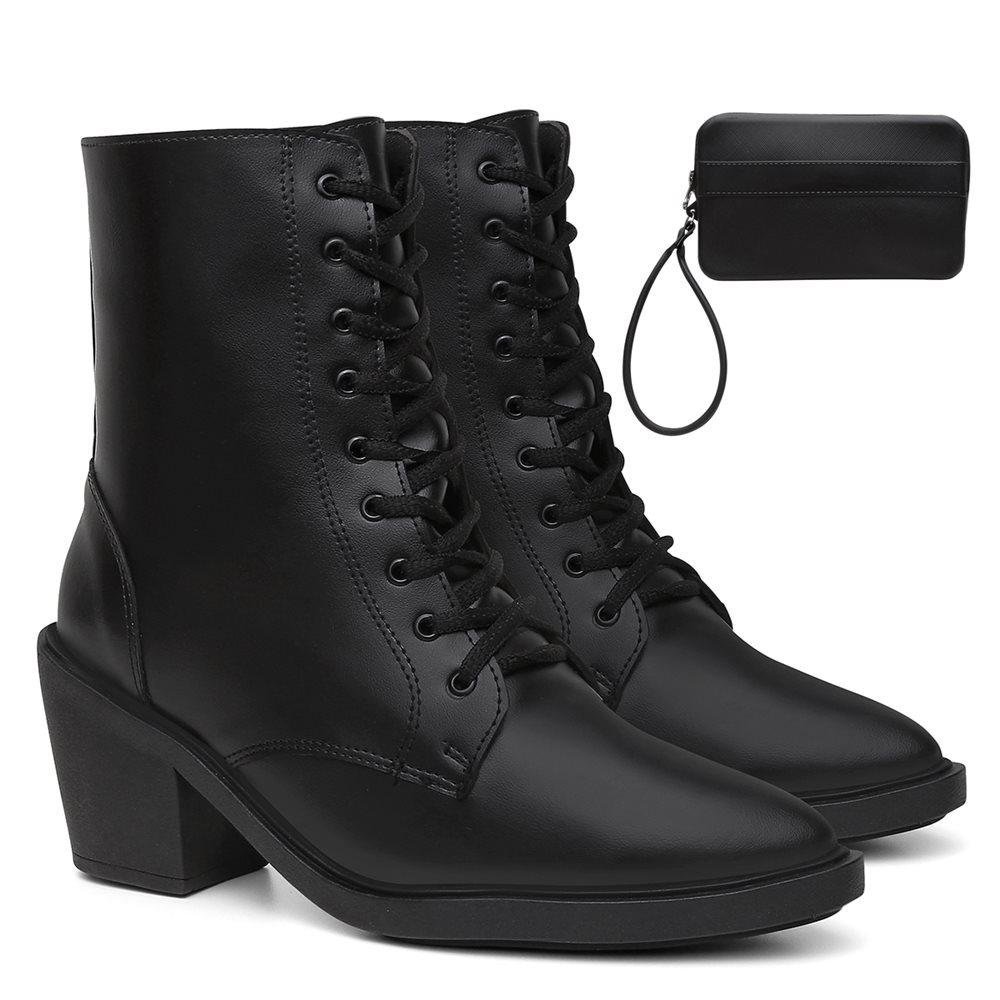 Bota Feminina Cano Curto Cadarco Bolsa Carteira Moderna Preto 2
