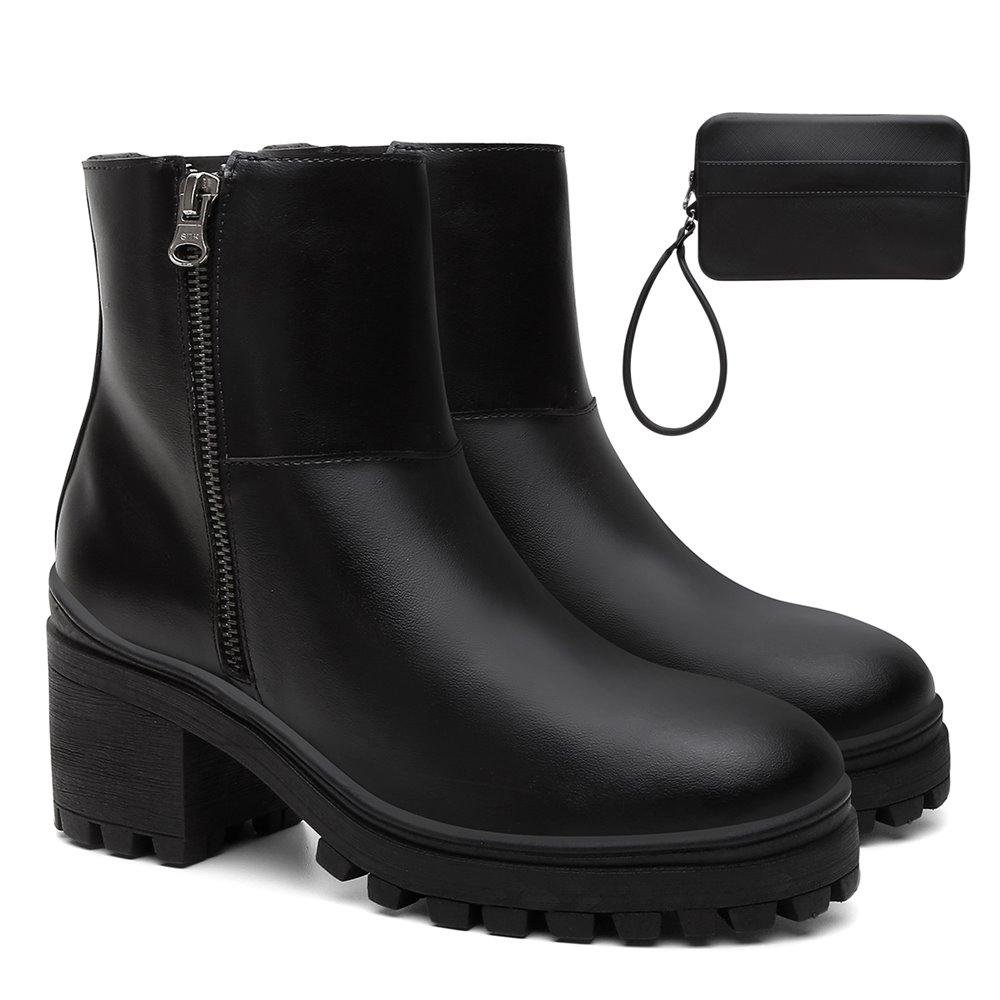 Bota Feminina Cano Curto Zíper Casual + Bolsa Carteira Kit 2 Preto 2
