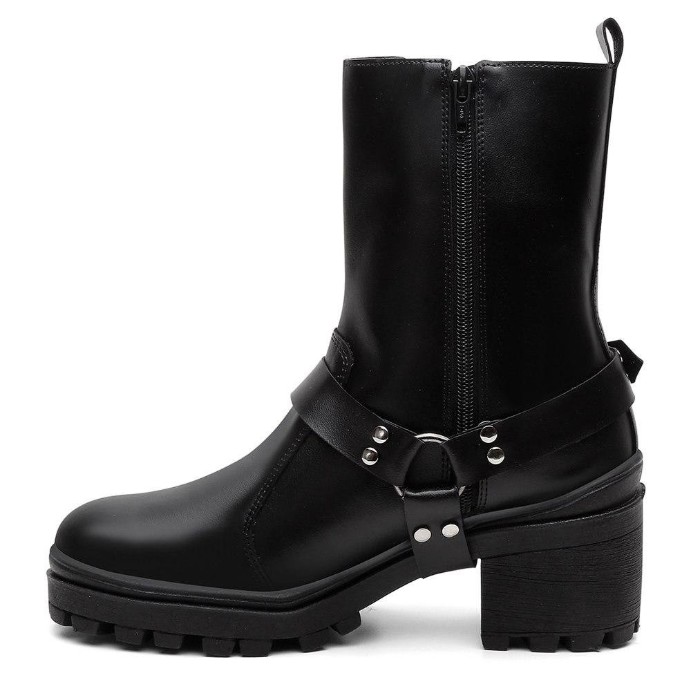 Bota Feminina Tratorada Bico Fino Zíper + Bolsa Carteira Preto 3
