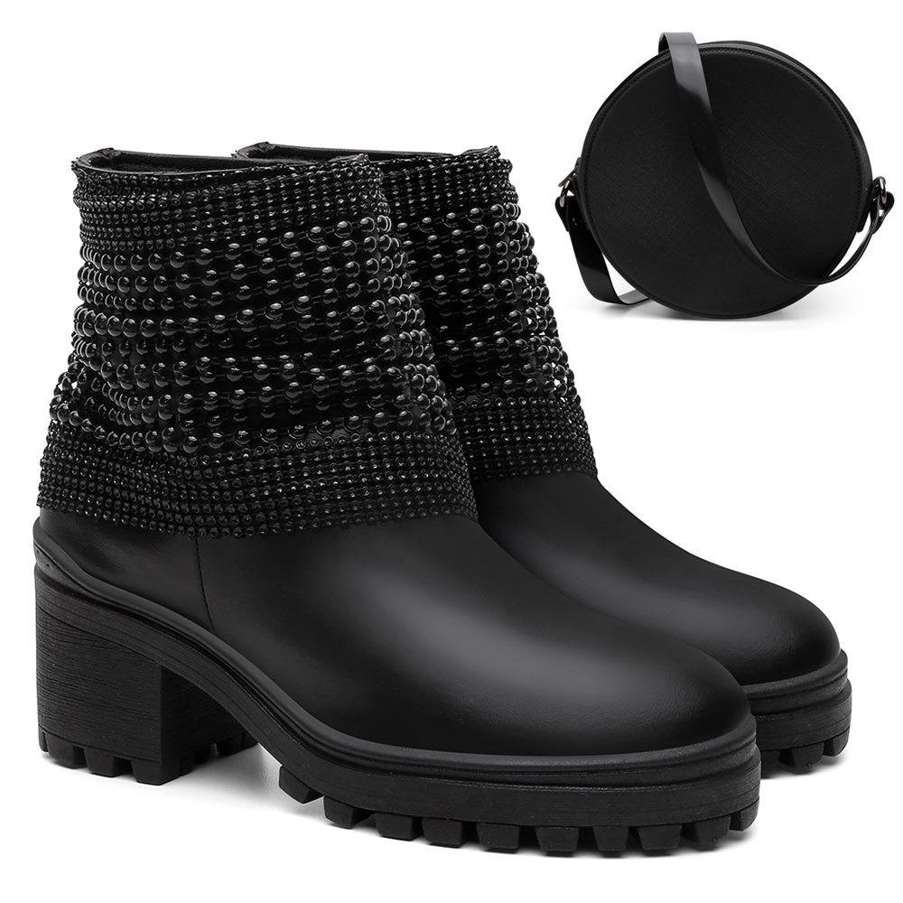 Bota Feminina Tratorada Casual Zíper + Bolsa Roma Moderna Preto 2