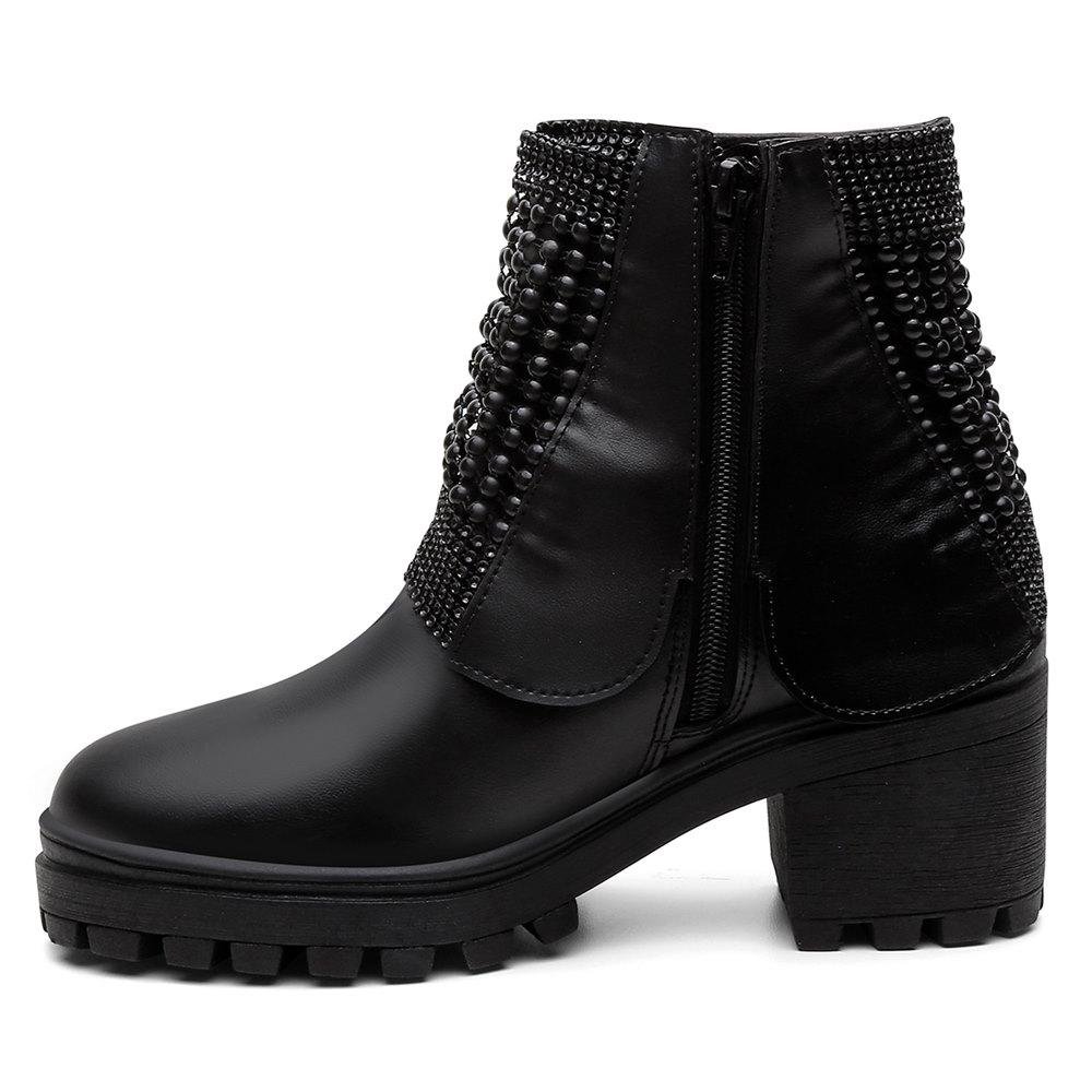 Bota Feminina Tratorada Casual Zíper + Bolsa Roma Moderna Preto 3