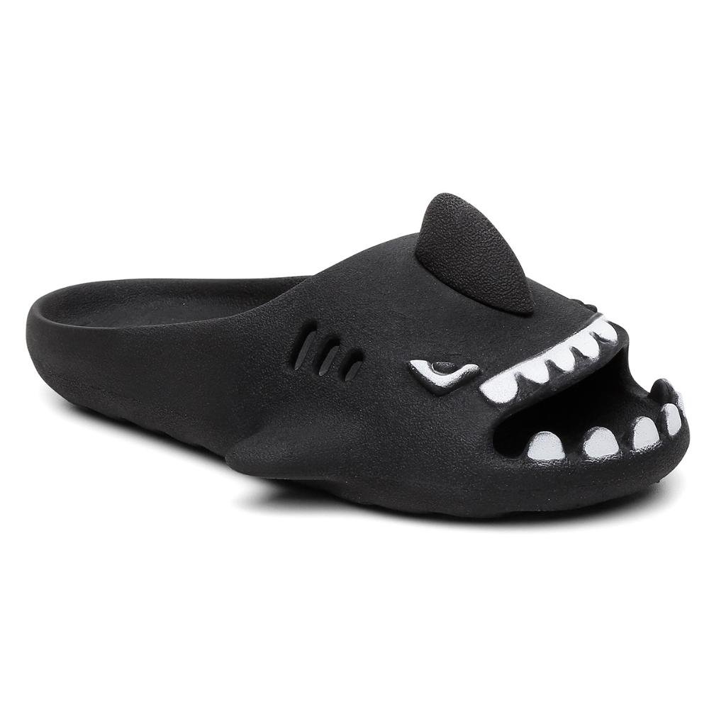 Chinelo Infantil Slide Sharky Fun Tubarão Divertido Preto 1