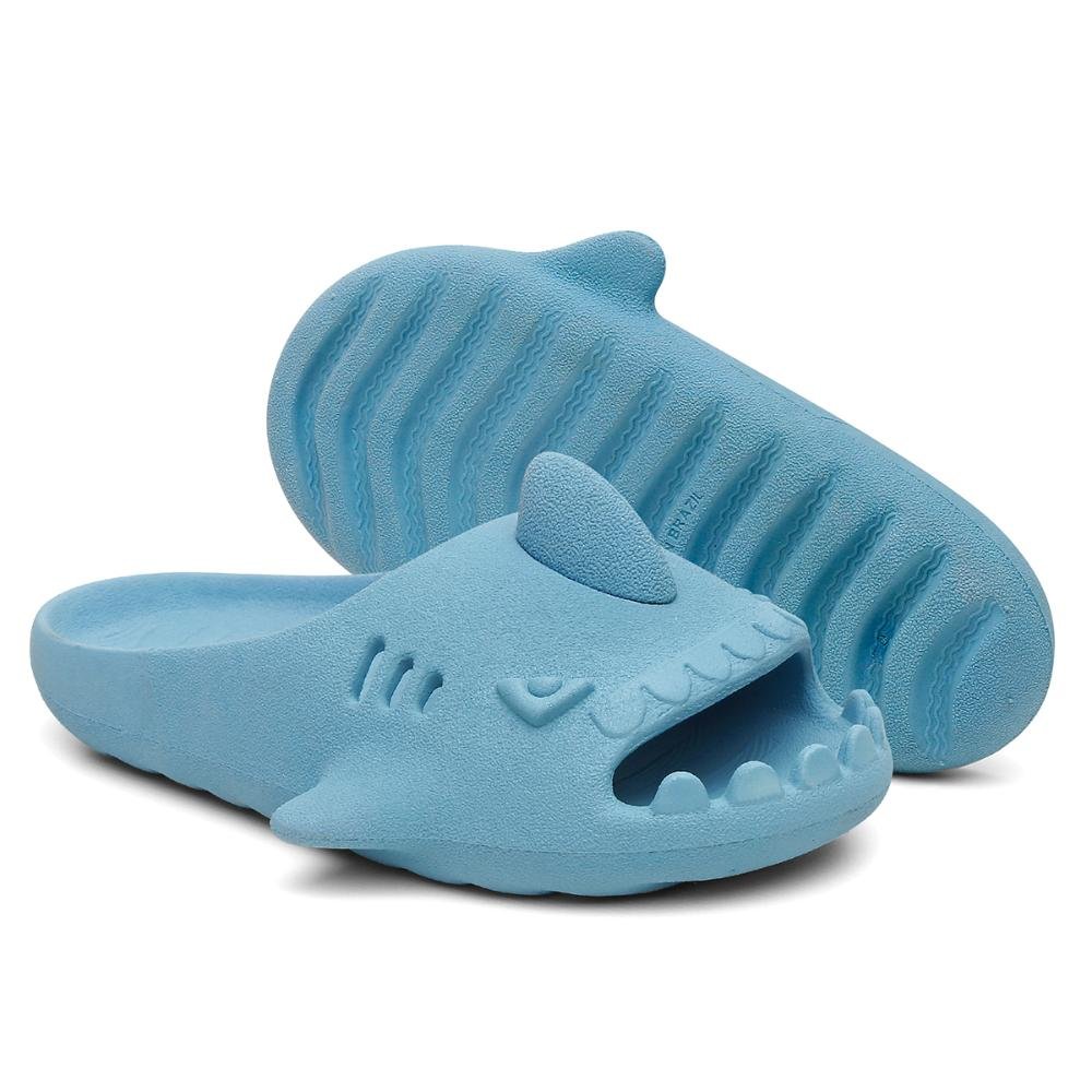 Chinelo Tubarão Infantil Confortável Praia e Piscina Azul