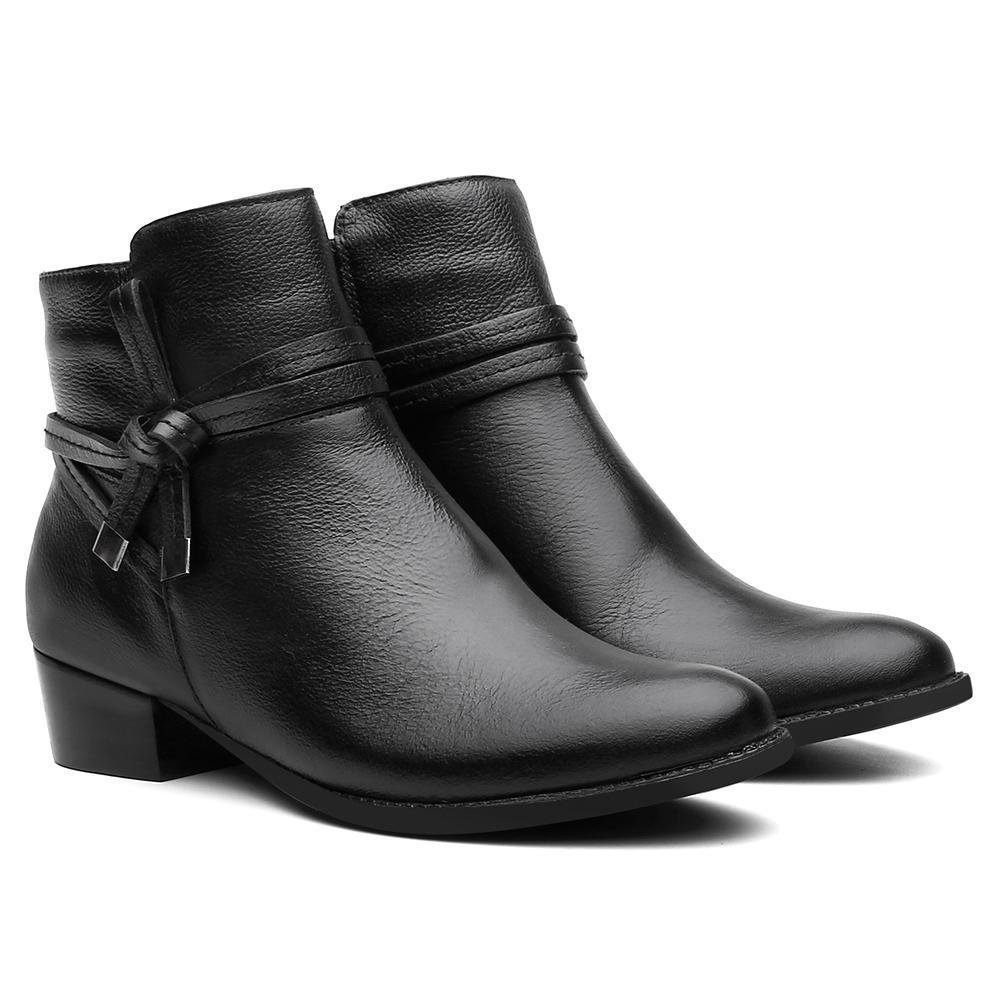 Bota Feminina Cano Curto Couro Salto Baixo Confortável Preto 2