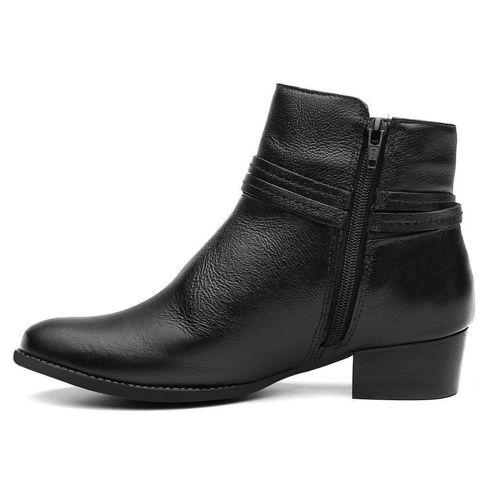 Bota Feminina Cano Curto Couro Salto Baixo Confortável Preto 3