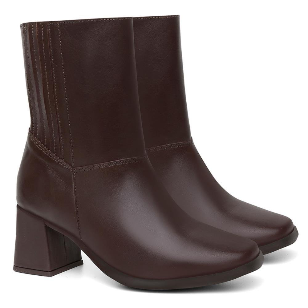 Bota Feminina Couro Cano Médio Zíper Lateral Salto Grosso Marrom 2