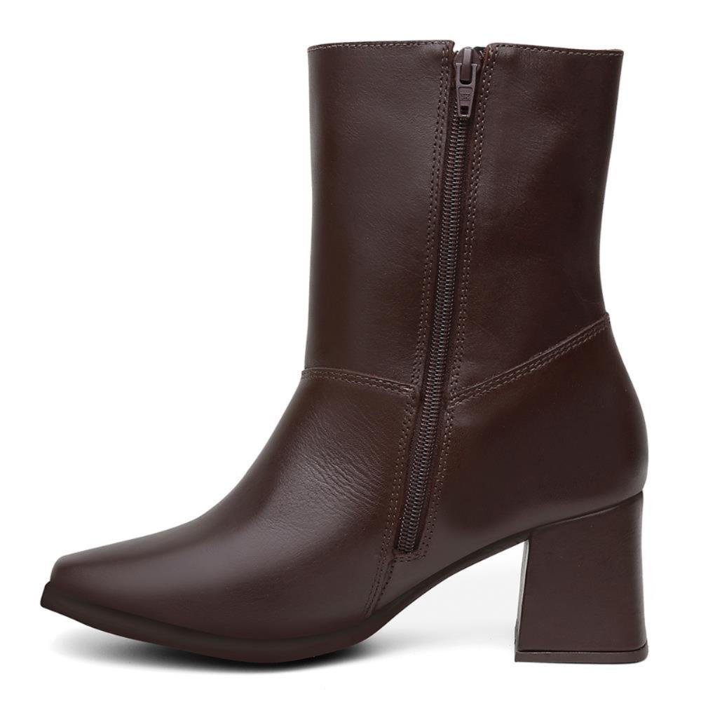 Bota Feminina Couro Cano Médio Zíper Lateral Salto Grosso Marrom 4