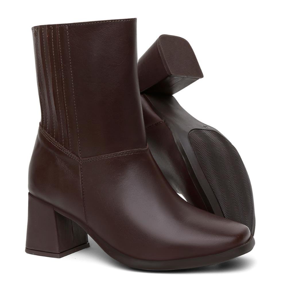 Bota Feminina Couro Cano Médio Zíper Lateral Salto Grosso Marrom 5