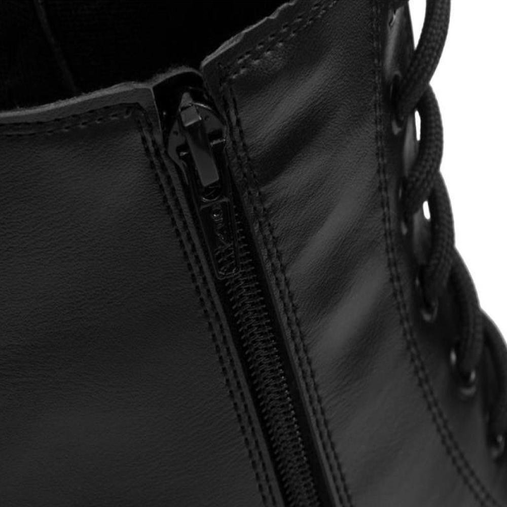 Coturno Feminino Salto Baixo Tratorado Cano Curto Zíper Preto 5