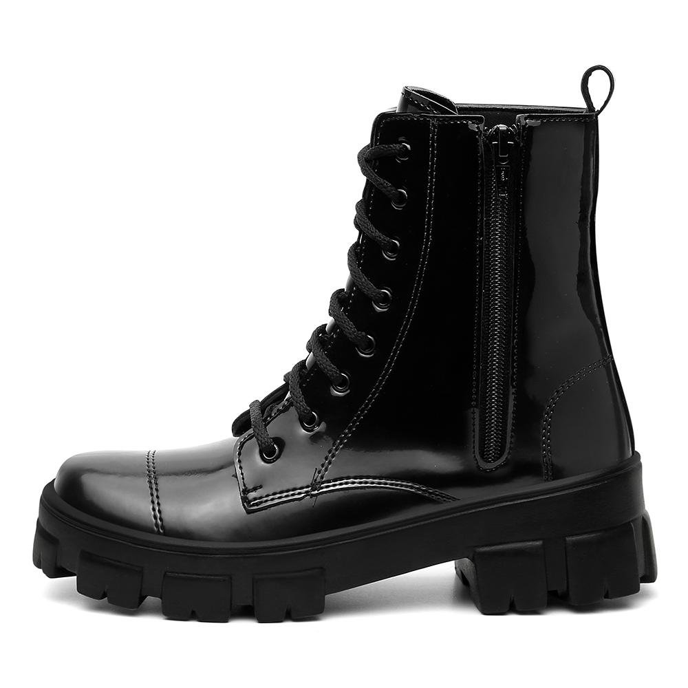 Coturno Feminino Salto Baixo Tratorado Cano Curto Zíper Preto 3