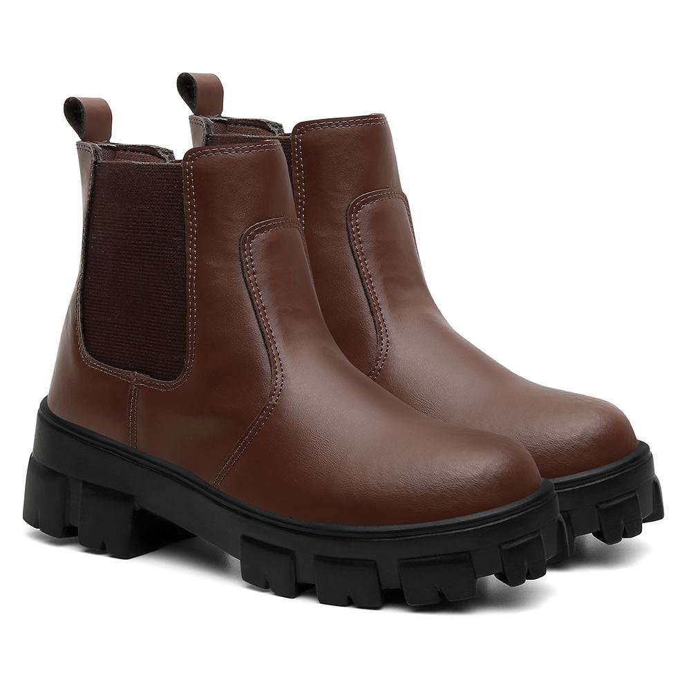 Bota Feminina Cano Curto Tratorada Salto Baixo Chelsea