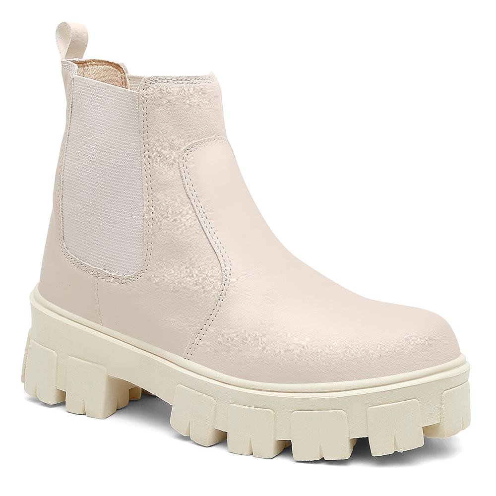 Bota Feminina Cano Curto Tratorada Salto Baixo Chelsea Branco 2