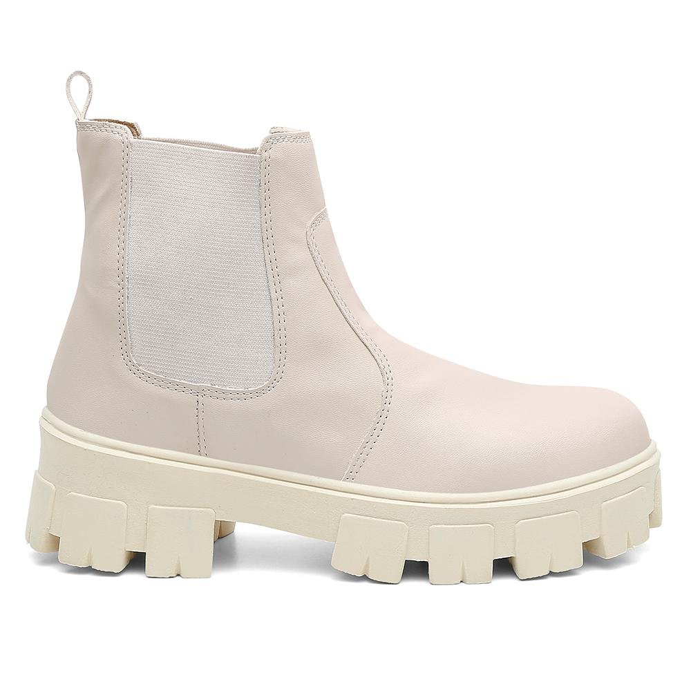 Bota Feminina Cano Curto Tratorada Salto Baixo Chelsea Branco 3