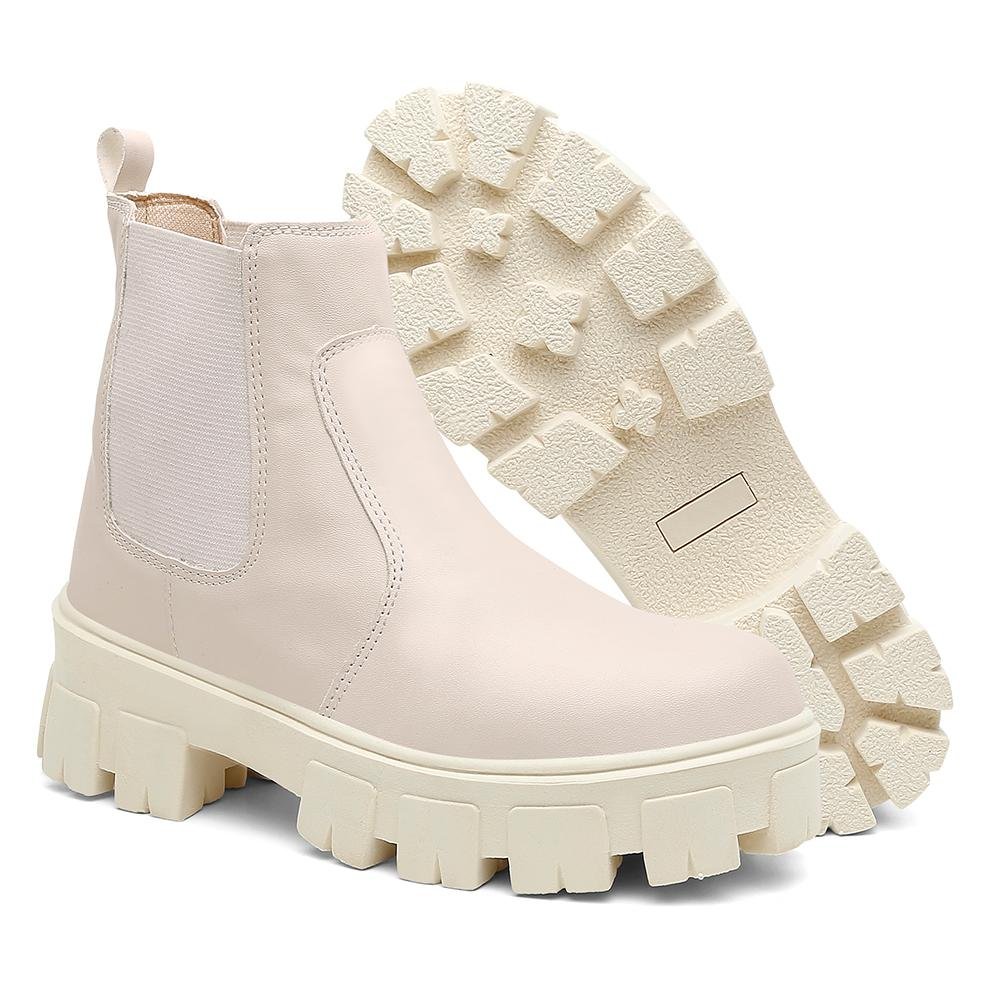 Bota Feminina Cano Curto Tratorada Salto Baixo Chelsea Branco 4