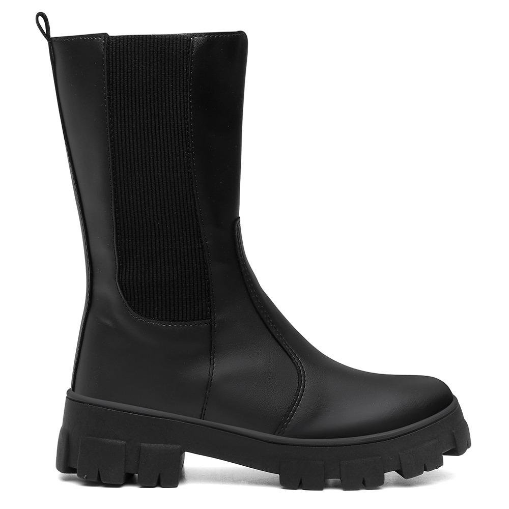 Bota Feminina Tratorada Salto Baixo Cano Médio Chelsea Preto 3