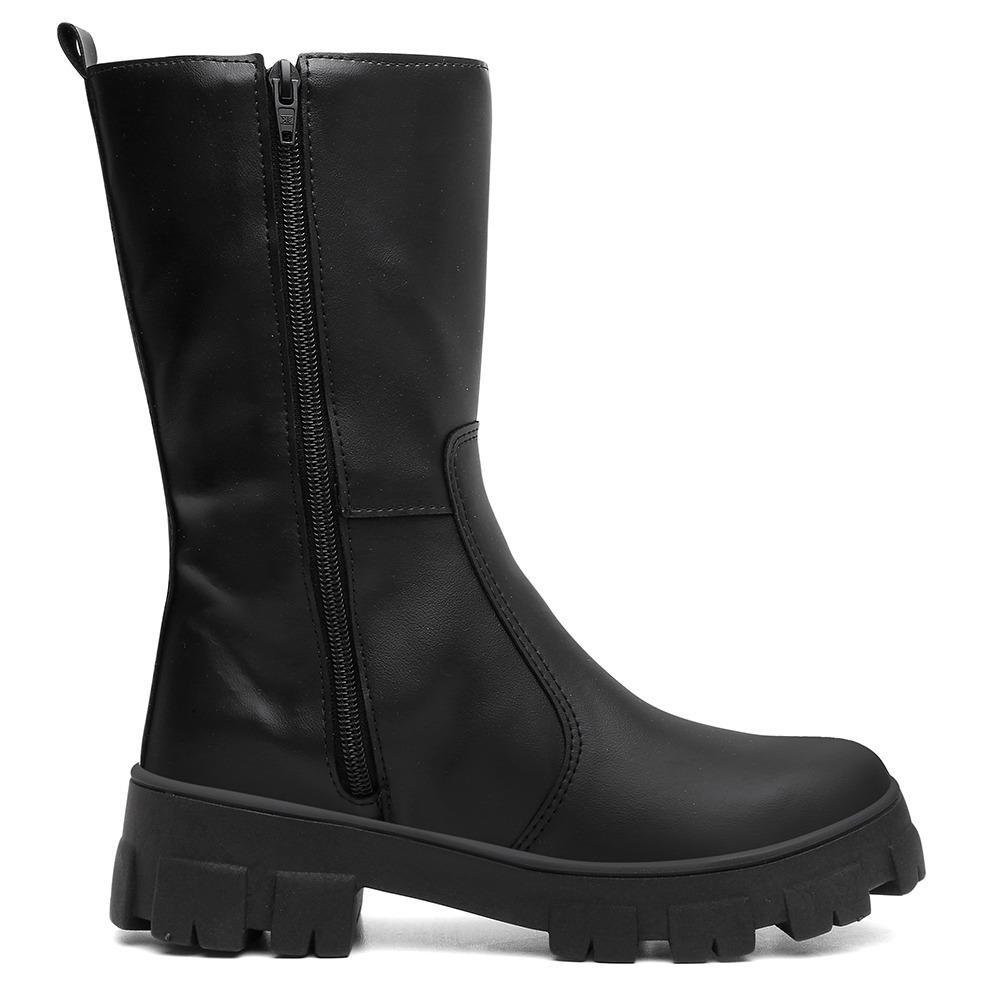 Bota Feminina Tratorada Salto Baixo Cano Médio Chelsea Preto 4