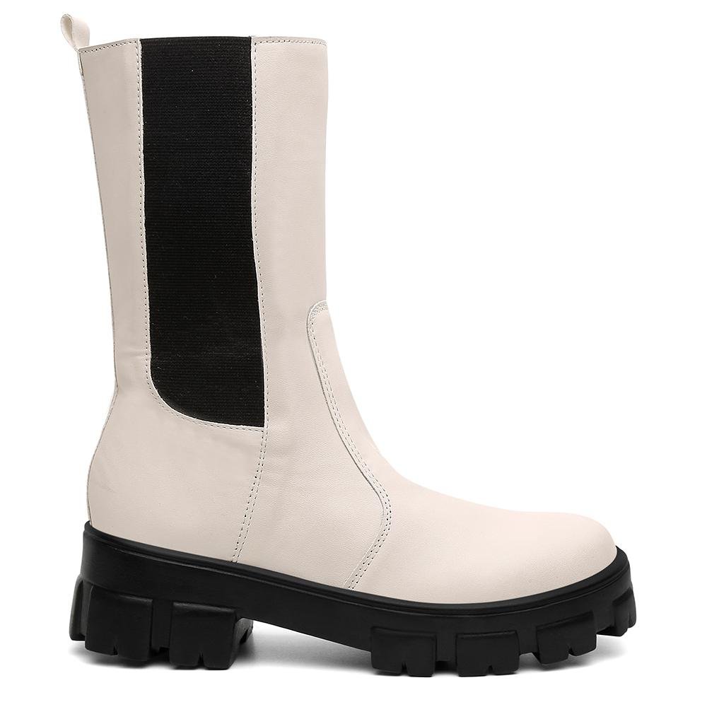 Bota Chelsea Feminina Solado Tratorado Elástico Moderna Branco 2