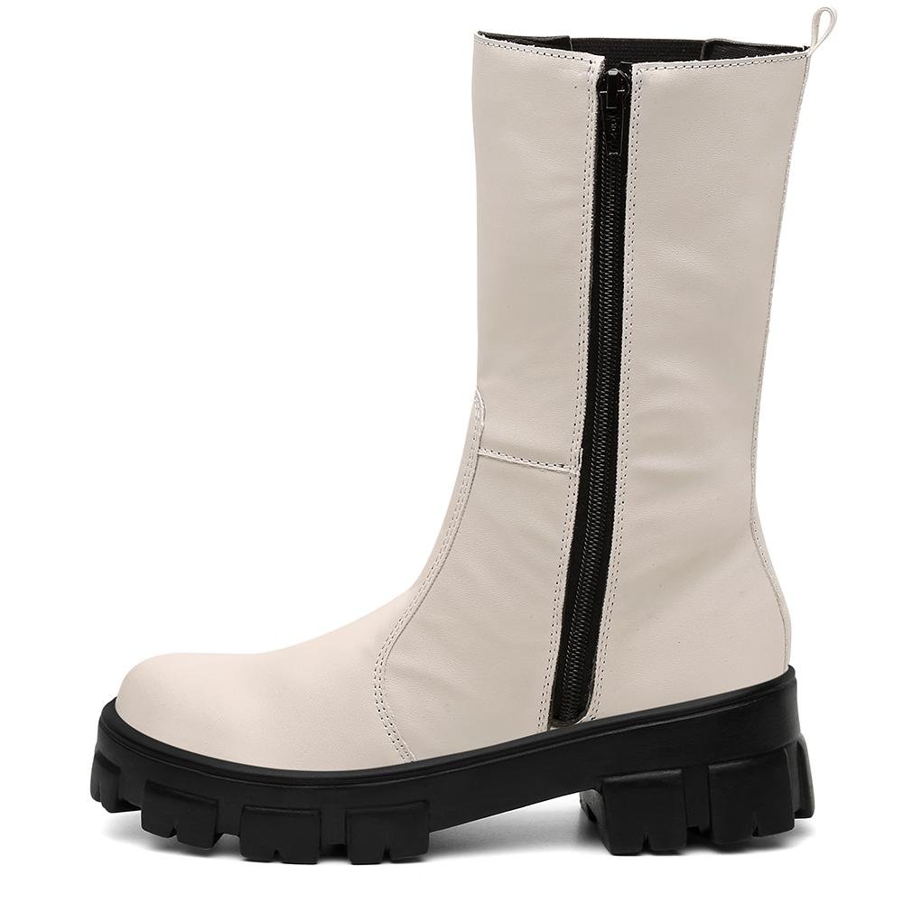 Bota Chelsea Feminina Solado Tratorado Elástico Moderna Branco 3