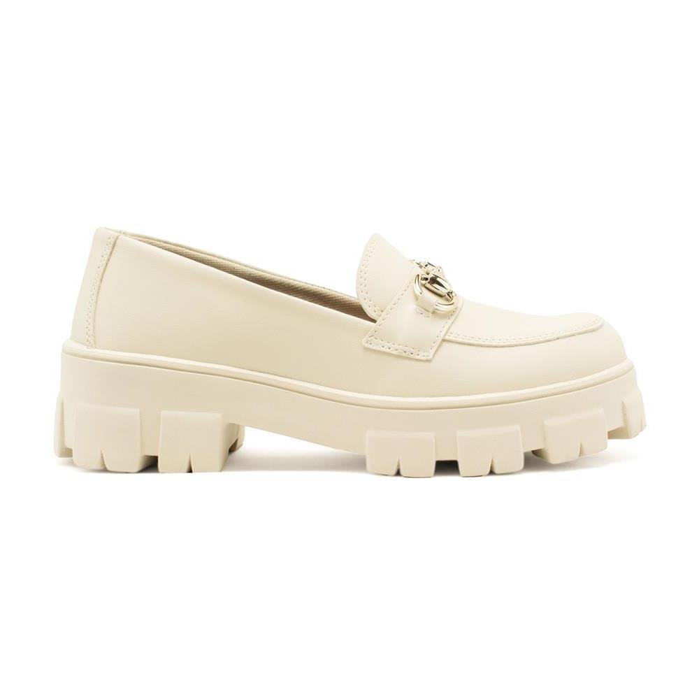 Mocassim Feminino Tratorado Salto Baixo Confortável Casual Bege 3