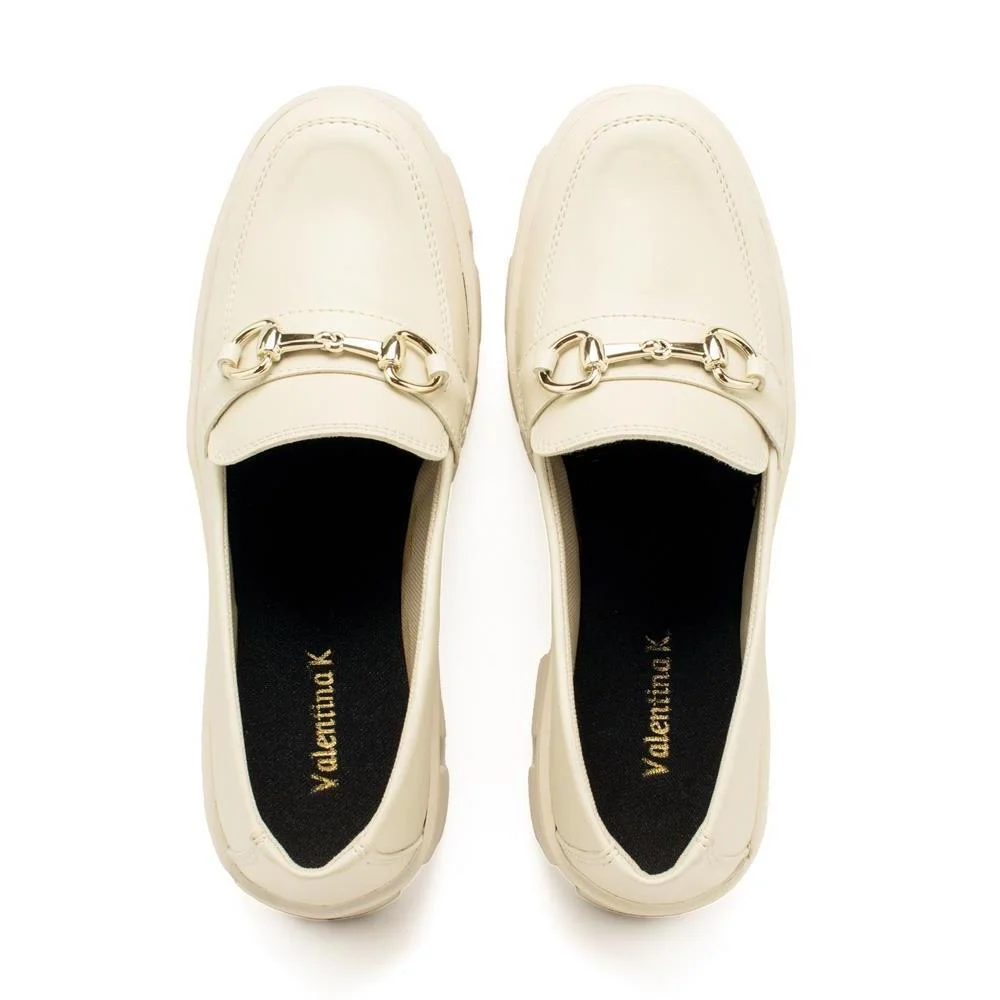 Mocassim Feminino Tratorado Salto Baixo Confortável Casual Bege 4
