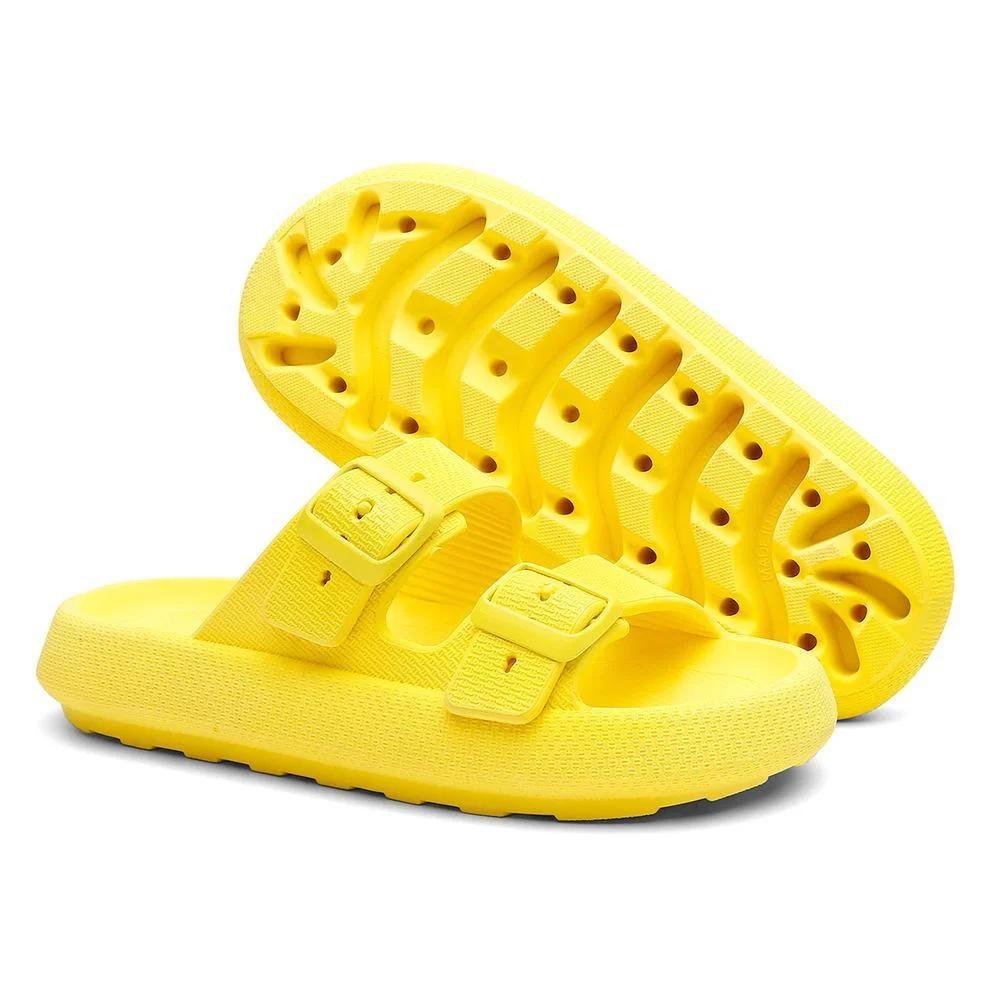 Kit Sandalia Slide Nuvem Tira Dupla Fivela e Bolsa Quebek Casual Amarelo 6