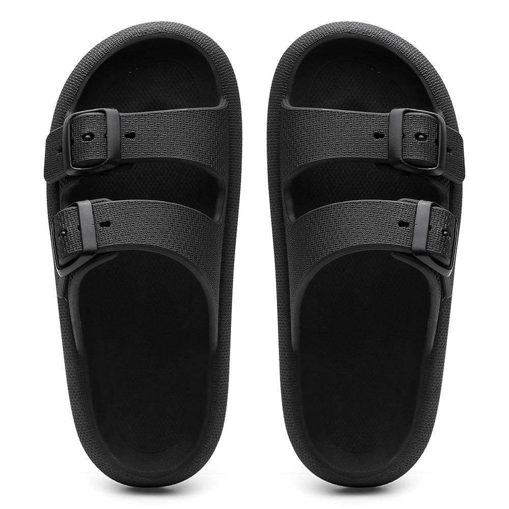 Kit Sandalia Slide Nuvem Tira Dupla Fivela e Bolsa Quebek Casual Preto 2