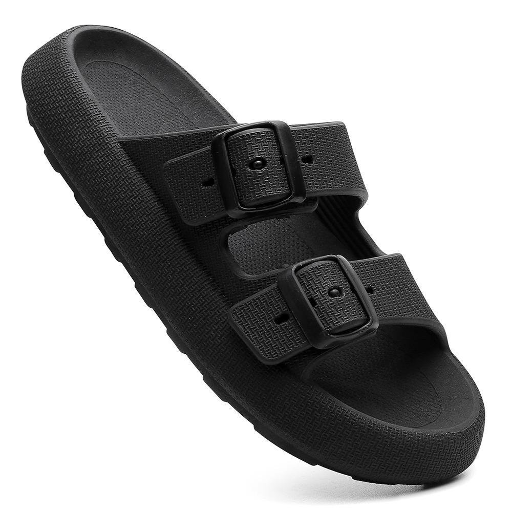 Kit Sandalia Slide Nuvem Tira Dupla Fivela e Bolsa Quebek Casual Preto 4