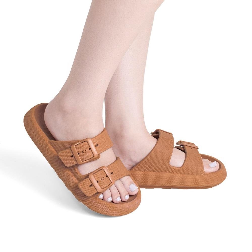 Chinelo Papete Nuvem Feminino/Masculino Slide Tira Dupla Fivela Casual Marrom 2