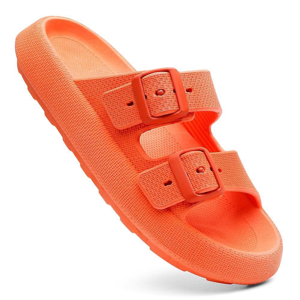 Chinelo Papete Nuvem Feminino/Masculino Slide Tira Dupla Fivela Casual Laranja 2