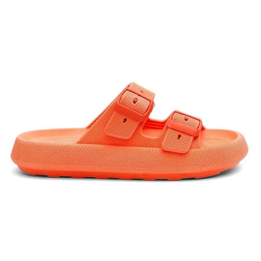 Chinelo Papete Nuvem Feminino/Masculino Slide Tira Dupla Fivela Casual Laranja 3