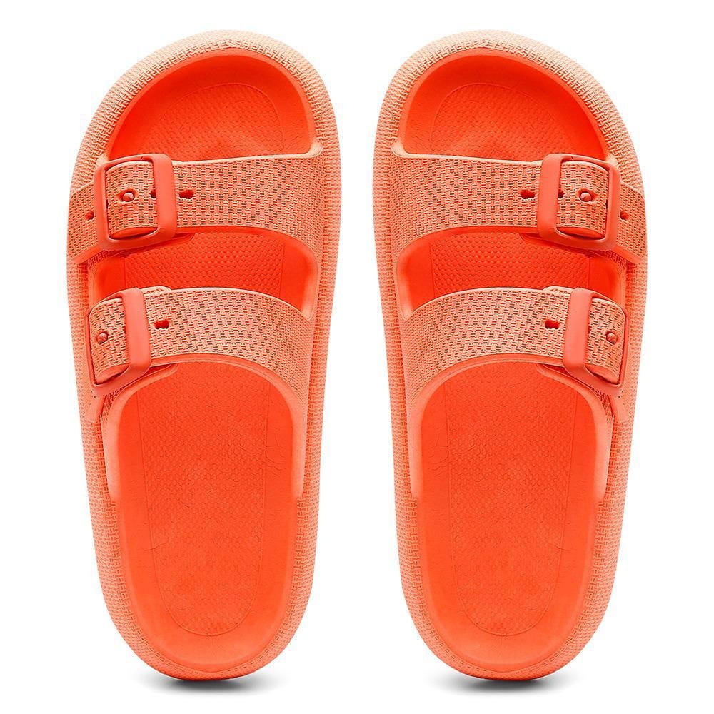 Chinelo Papete Nuvem Feminino/Masculino Slide Tira Dupla Fivela Casual Laranja 4