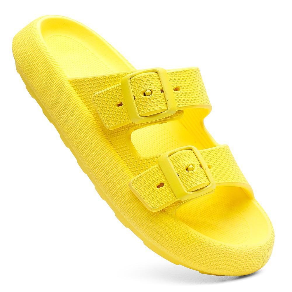 Kit Chinelo Nuvem Slide Tira Dupla Fivela e Carteira Casual Amarelo 5