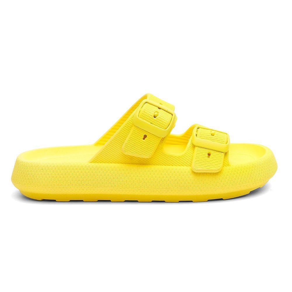 Kit Chinelo Nuvem Slide Tira Dupla Fivela e Carteira Casual Amarelo 7