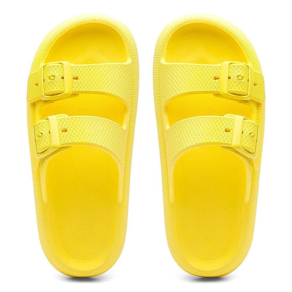 Kit Chinelo Nuvem Slide Tira Dupla Fivela e Carteira Casual Amarelo 8