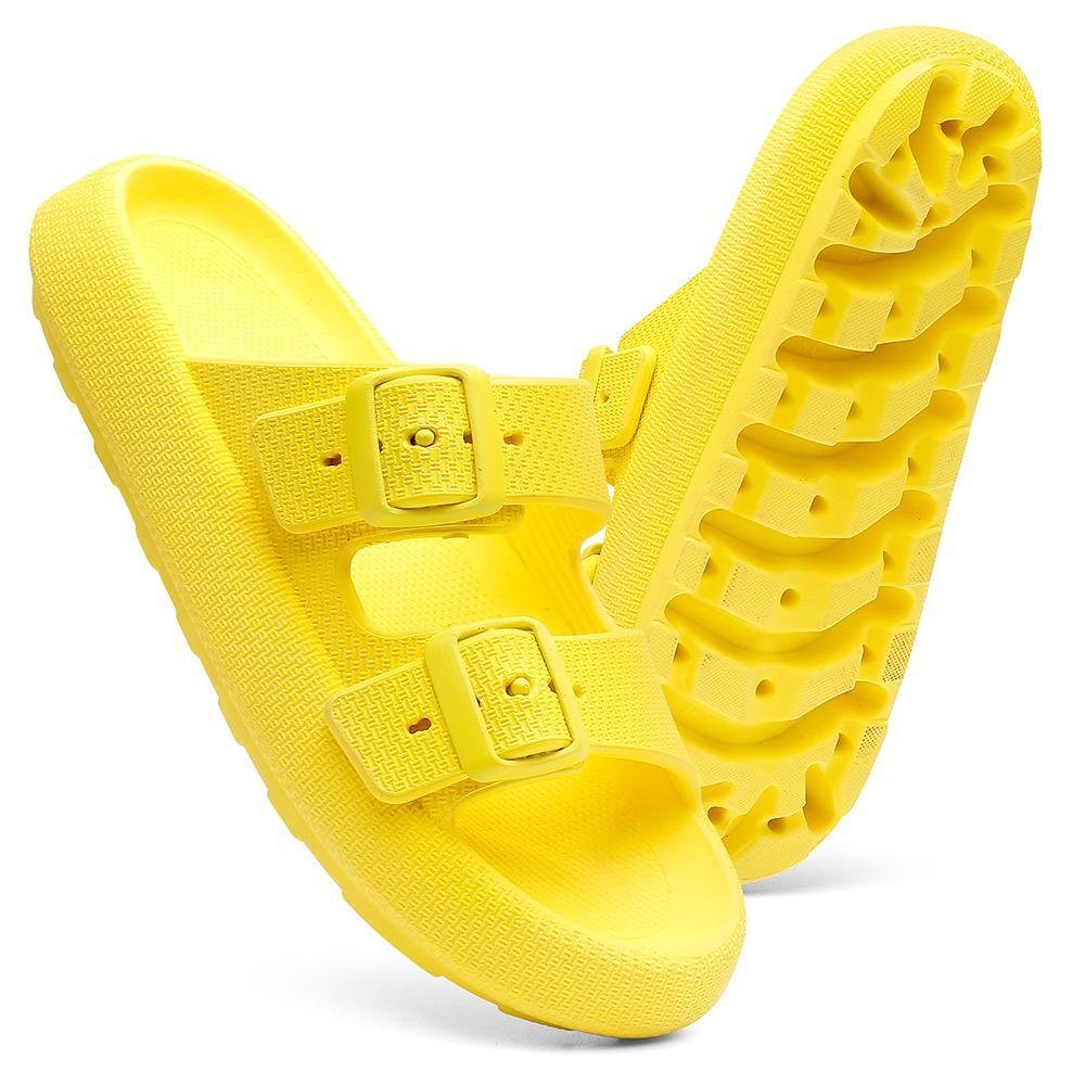 Kit Chinelo Nuvem Slide Tira Dupla Fivela e Carteira Casual Amarelo 9