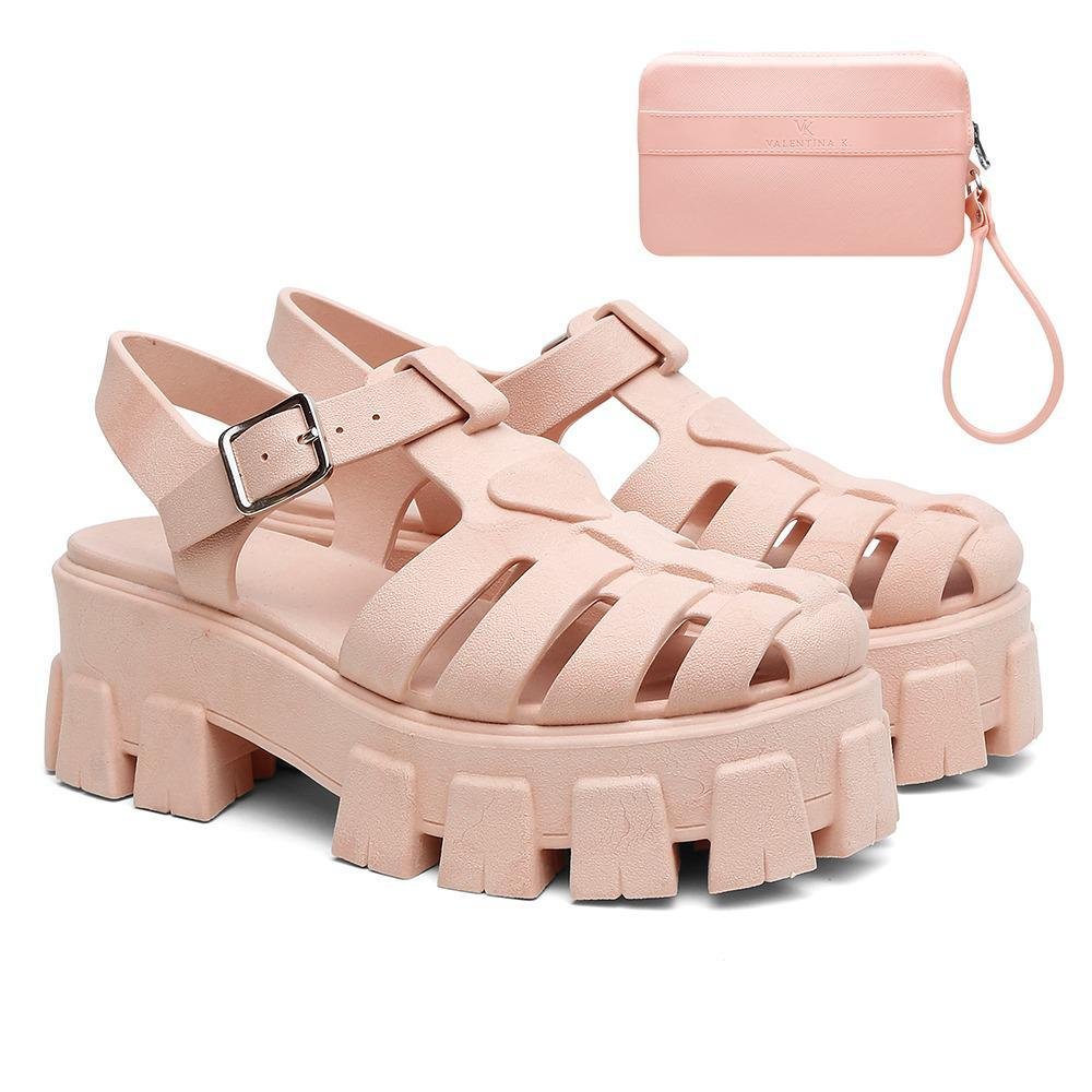 Sandália Feminina Tratorada Confortável Fisherman + Carteira Bege 1