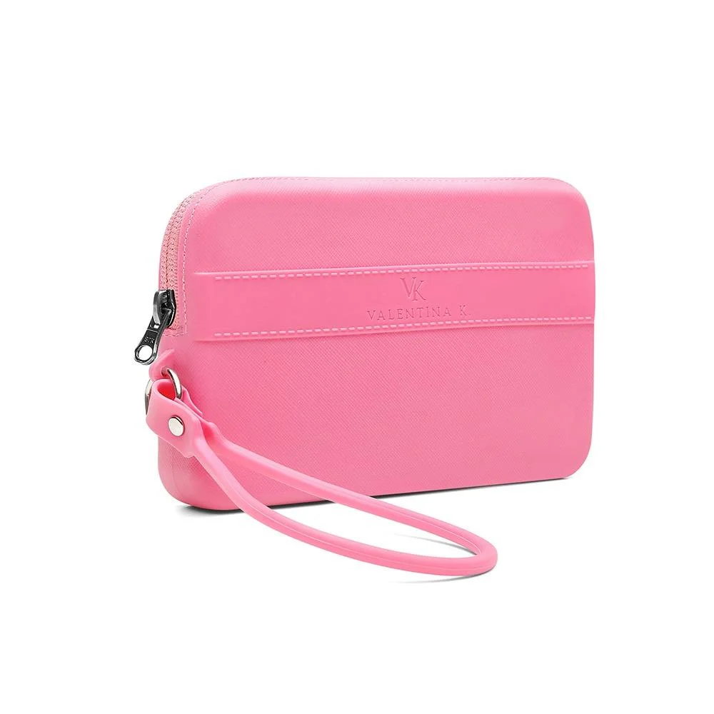 Carteira Slim Feminina Ziper Correia de Pulso Dia a Dia Rosa 2