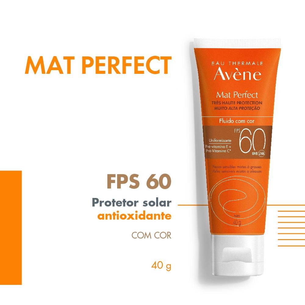 Avène Eau Thermale Mat Perfect FPS60 Protetor Solar Facial com Cor 40g Marrom 2