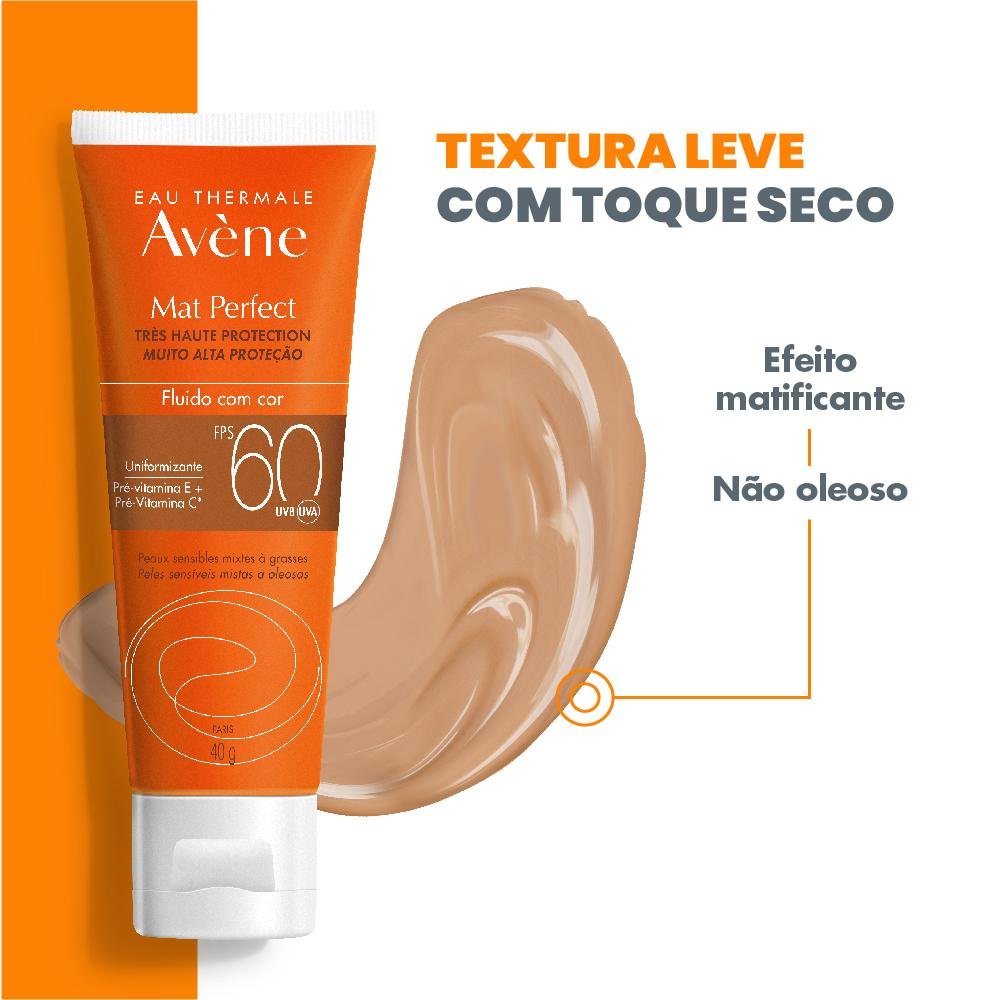 Avène Eau Thermale Mat Perfect FPS60 Protetor Solar Facial com Cor 40g Marrom 6