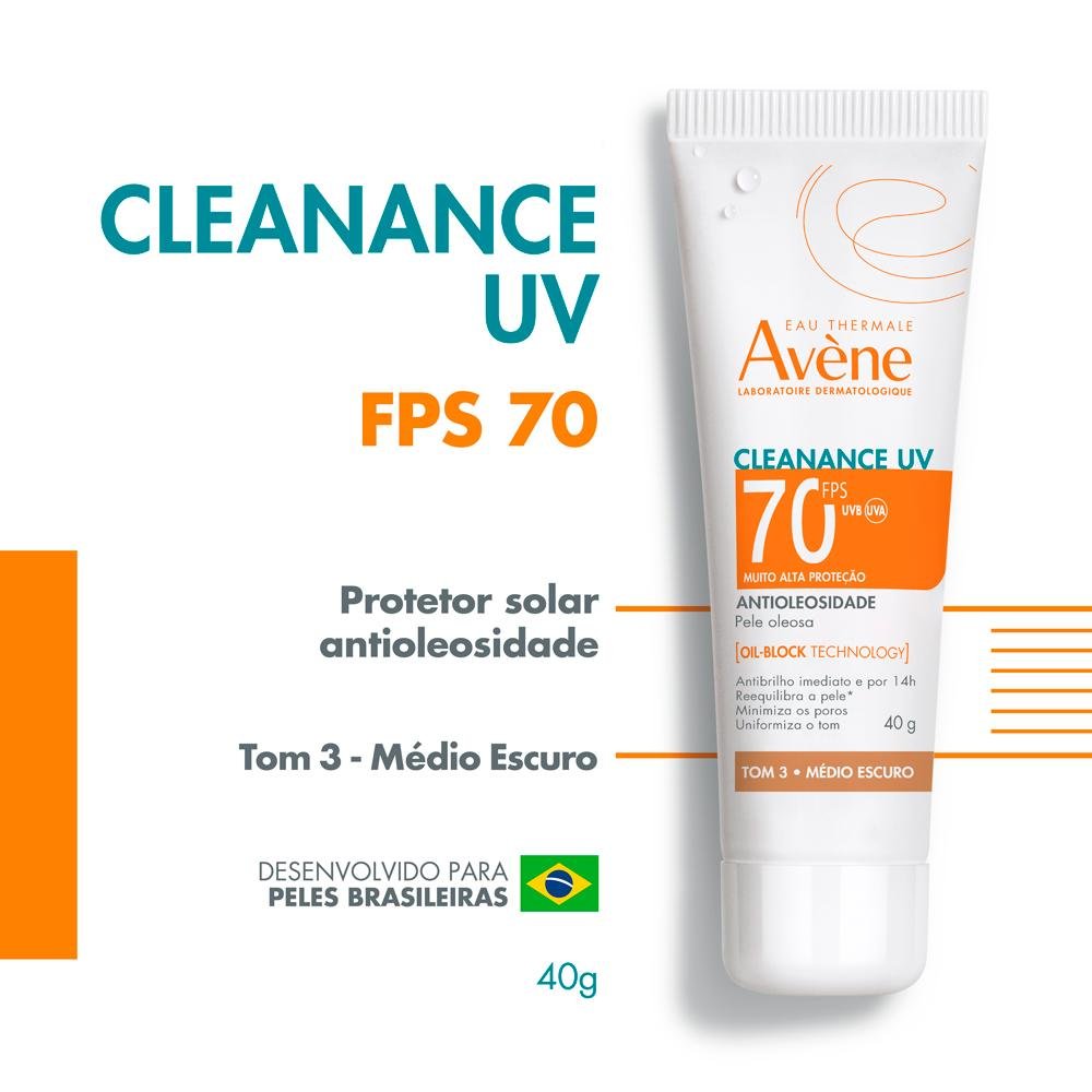 Avène Cleanance UV Protetor Solar Facial FPS70 Tom 3 Médio Escuro 40g 40g 2