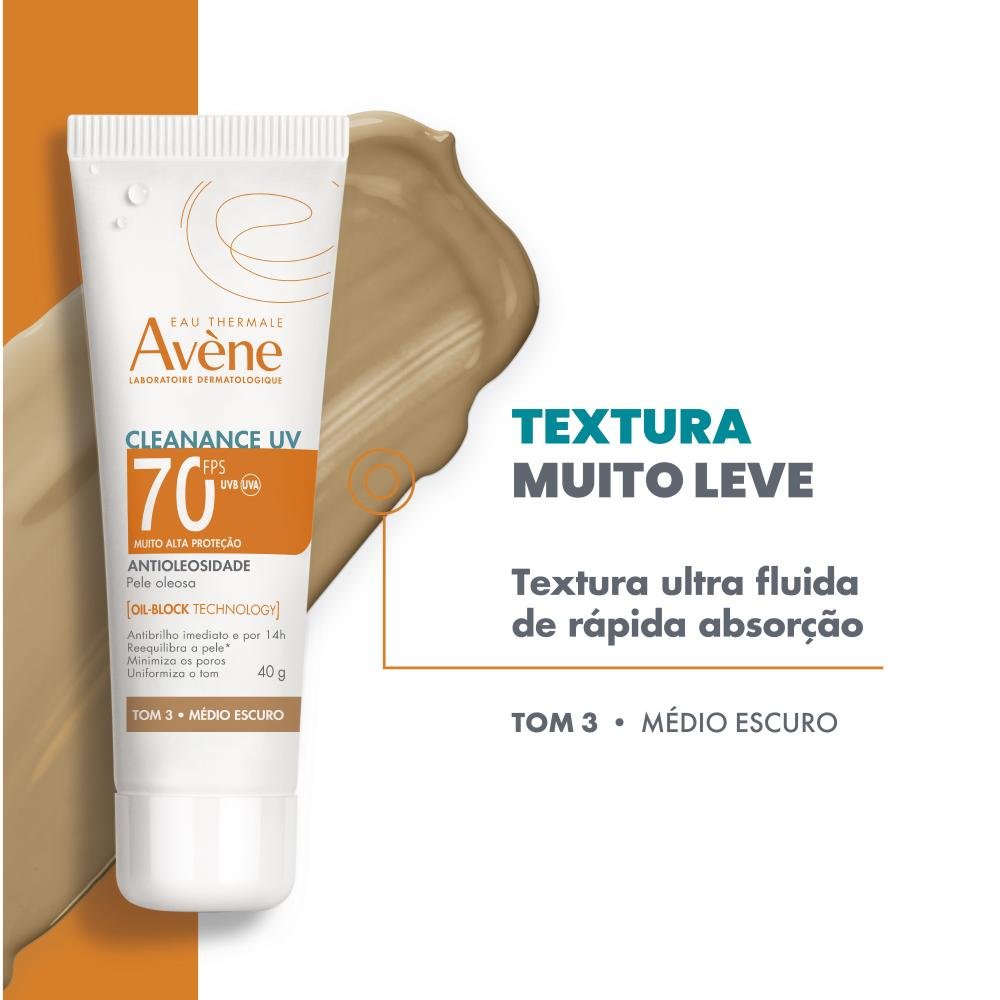 Avène Cleanance UV Protetor Solar Facial FPS70 Tom 3 Médio Escuro 40g 40g 3