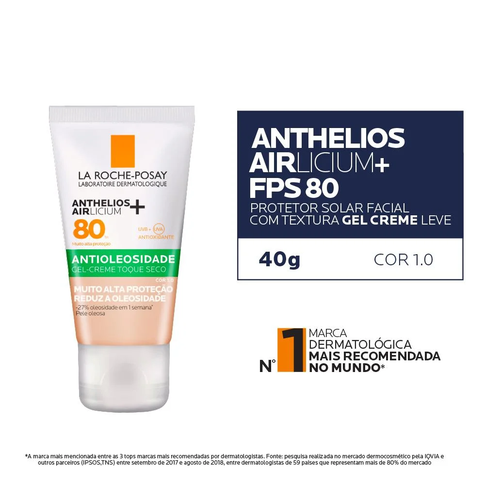 La Roche-Posay Anthelios Airlicium FPS80 1.0  Protetor Solar Facial Antioleosidade 40g Cor 1.0 5